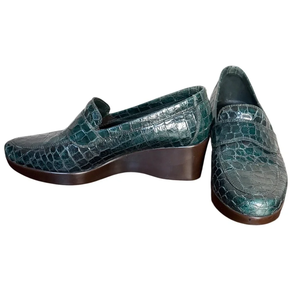 Donald J Pliner Green‎ Loafers Croc Wedge Made in Italy Women's Size 7M